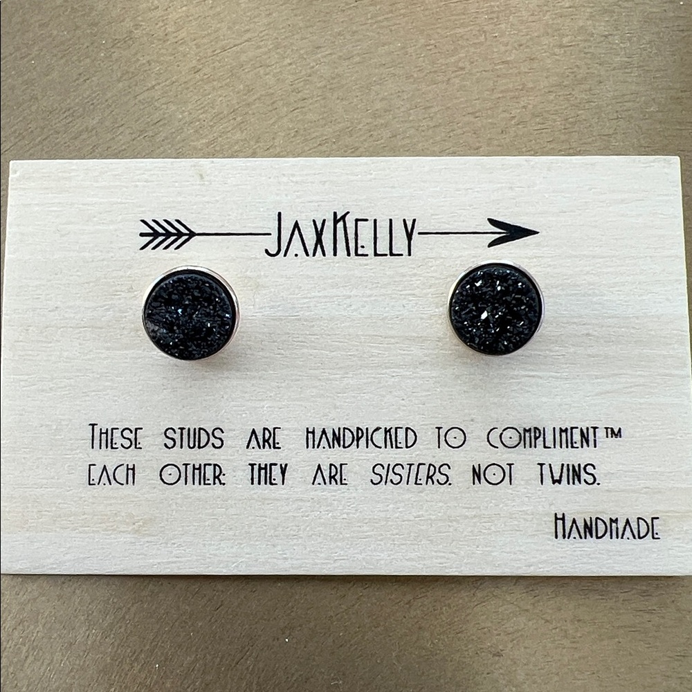 Black Druzy Stud Earrings